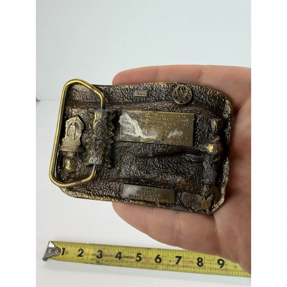 Bergamot Brass Works Belt Buckle USS Arizona Memorial Pearl Harbor Hawaii 1985
